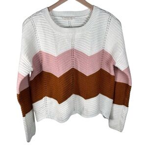 Full Circle Size Large Sweater Knit Pink Striped Cozy Comfy Stretch